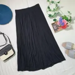 全日本婦人子供服工業組合連合会【M】ロングスカート 黒 フレア ライン 楽ちん
