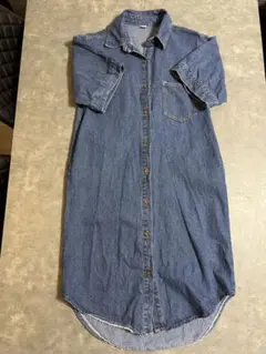 【週末SALE】デニムワンピ　デニムブルー 半袖シャツワンピース