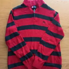 CHAPS 赤・黒ストライプ ハーフジップセーター