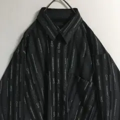 古着 ブラックベースモノトーン モード 透け感シャツ 長袖メンズ 黒 幾何学模様