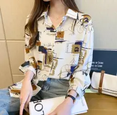 【セール】長袖 シンプル 柄シャツ ブラウス 通勤 通学