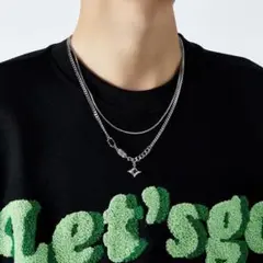 ダブル 韓国 チェーン シルバー 【数量限定】ネックレス