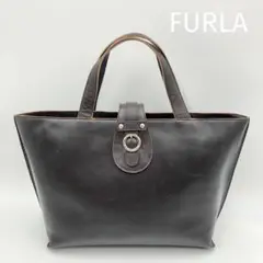 FURLA フルラ トートバッグ ハンドバッグ 船形 ダークブラウン ふた付