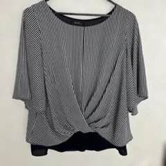 シフォン生地 重ね着風シャツ半袖 ストライプ 【ネイビー】