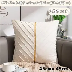 クッションカバー　2枚セット　アイボリー　ベルベット風　ゴールド　ライン