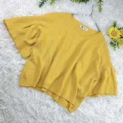 ミッシェルクラン　コットンニットトップス　フリルマスタードイエロー