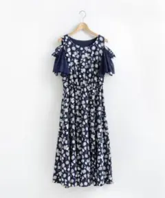マジェスティックレゴン　美品　ネイビー オープンショルダーフラワーワンピース