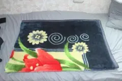 花柄ダークブルーブランケット(Super Soft Mink Blanket)