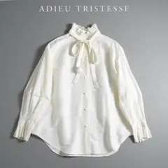 322t*美品 アデュートリステス リネン混 ボウタイ付きフリルカラーブラウス