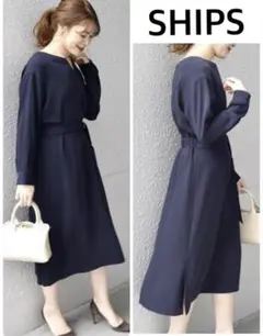 SHIPS シップス リサイクルポリエステルキーネックワンピース 美品