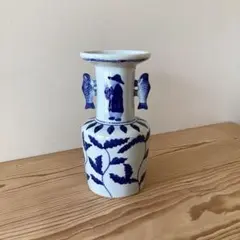 西尾瑞豊 瑞豊造 染付 高砂 双魚耳 鯉耳付 花入 花瓶 花生 飾り壺 共箱 西尾瑞豊 瑞豊造 染付 高砂 双魚耳 鯉耳付 花入