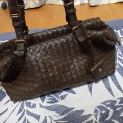 美品 ボッテガヴェネタ レザー トートバッグ イントレチャート 南京錠 鍵 茶