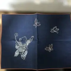 刺し子風 和柄 飾り布 童子と蝶 【藍染め】