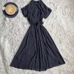 【未使用級】 ローレンラルフローレン ポルカドット ベルテッド クレープ ドレス