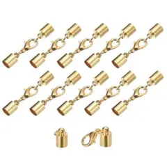 10セット 6mmレザーコードエンドキャップとロブスタークローファスナー 金