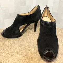 美品❤️carino❤️カリーノ　黒 オープントゥ ハイヒール　スエード22.5㎝