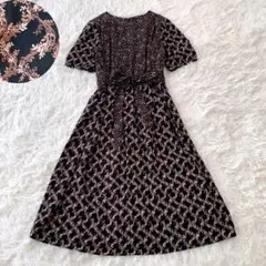 美品 Newyorkerリーフ　フラワー切替えワンピース L ブラック