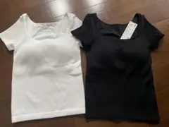 UNIQLO リブスクエア 半袖Tシャツ セット S ブラT 黒 白 ユニクロ