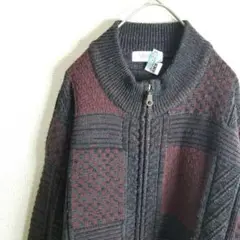お洒落 レトロ 古着 男子 ウール100% ニット カーディガン 日本製