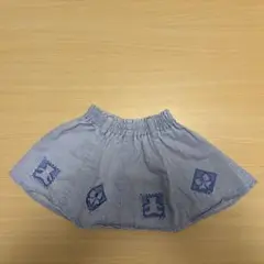 平成レトロ　キッズ服　青い刺繍入りスカート 100cm