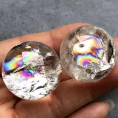 【ラスト一点！虹大きめ！2個セット】天然石　アイリスクォーツ　水晶　丸玉5
