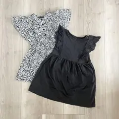 【90cm】ヒョウ柄と黒のノースリーブワンピース