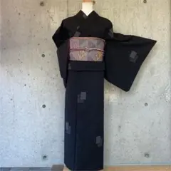 【塩沢紬】正絹 上質な紬 黒 ドット 袷