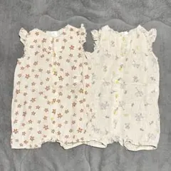 H＆M リネンロンパース 花柄 85 2点セット