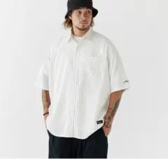 極美品FAT BIGPIN ストライプ 半袖シャツ ホワイト大きめ