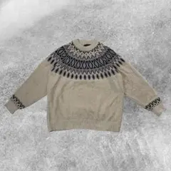 ノルディック柄 ニット セーター ベージュ メンズL相当
