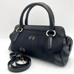 極美品 幻の逸品 ブルガリ レオーニ 2way ハンドバッグ キャンバス レザー