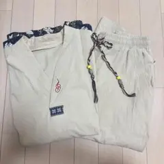 甚平 お祭り 上下セット セットアップ 麻 ベージュ メンズ 長袖 7部丈