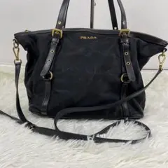 PRADA 2way トートバッグ ナイロン ジャガード ロゴ ブラック