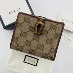グッチ GUCCI バンブー GG キャンパス 折り財布 ブラウン