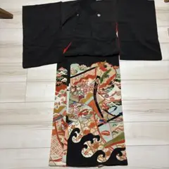 正絹 アンティーク着物 黒留袖 五つ紋