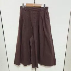 スタディオクリップ　茶　ガウチョ　ワイドパンツ　綿×麻　サイズL