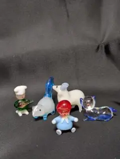 ガラス製動物とキャラクターセット5個