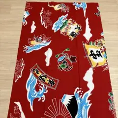 和柄✨76cm✨赤地✨宝船、大漁旗、富士山、鶴等✨サザンクロス✨生地ハギレ