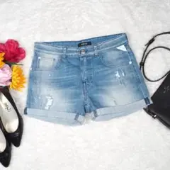 Y5270最高級☆REPLAYリプレイ☆極上コットン☆デニム☆ショートパンツ☆青
