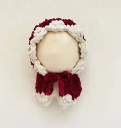 ケープ　ポンチョ　帽子　ちびぐるみ　ぬい服　ぬいぐるみ　編み物　白　赤　推し活