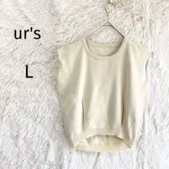 ur's/クルーネッククロップドタックニット/L/大人カジュアル アイボリー