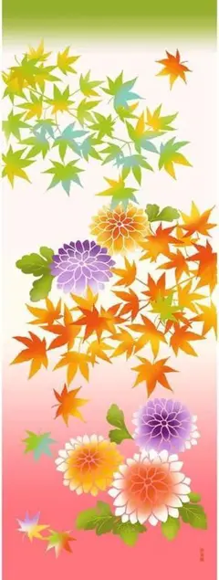 濱文様 絵手ぬぐい 乙女菊と紅葉 もみじ 秋 手拭い てぬぐい タペストリー