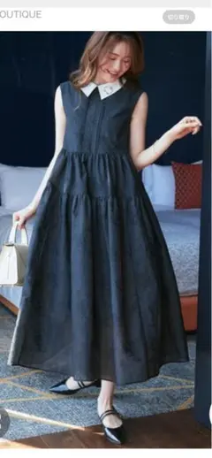 RUIRUE BOUTIQUE 襟付き ジャカード ギャザーワンピース