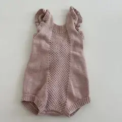 penoora's ピンク ニットロンパース クロスストラップ