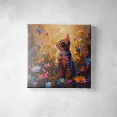 癒しの子猫と花々 キャンバスアート