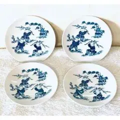 和風青い絵柄陶器皿4枚セット