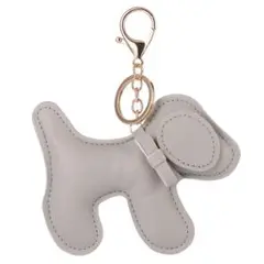 犬のシルエットPUレザーキーホルダー 12cm×10cm グレー（大）