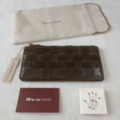 Ryu リュウ レザー 編み込み メッシュ 長財布 ロングウォレット カーキ