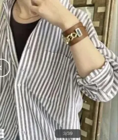 spick&span コットンリネンルーズシャツ　ブラウンベース