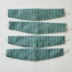 【美品】カーテンタッセル 4枚セット 青緑 ブルーグリーン系 円模様 35cm